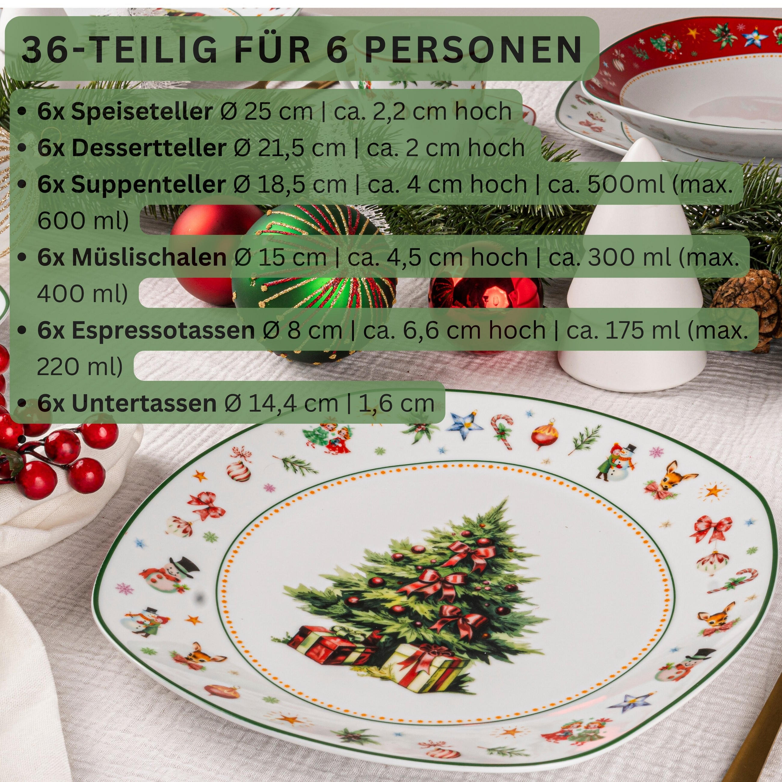 KOMBISERVICE BILGOLA CHRISTMAS DESIGN - 36 teilig aus Porzellan - Weiß, Keramik (50/30/70cm) - Sänger
