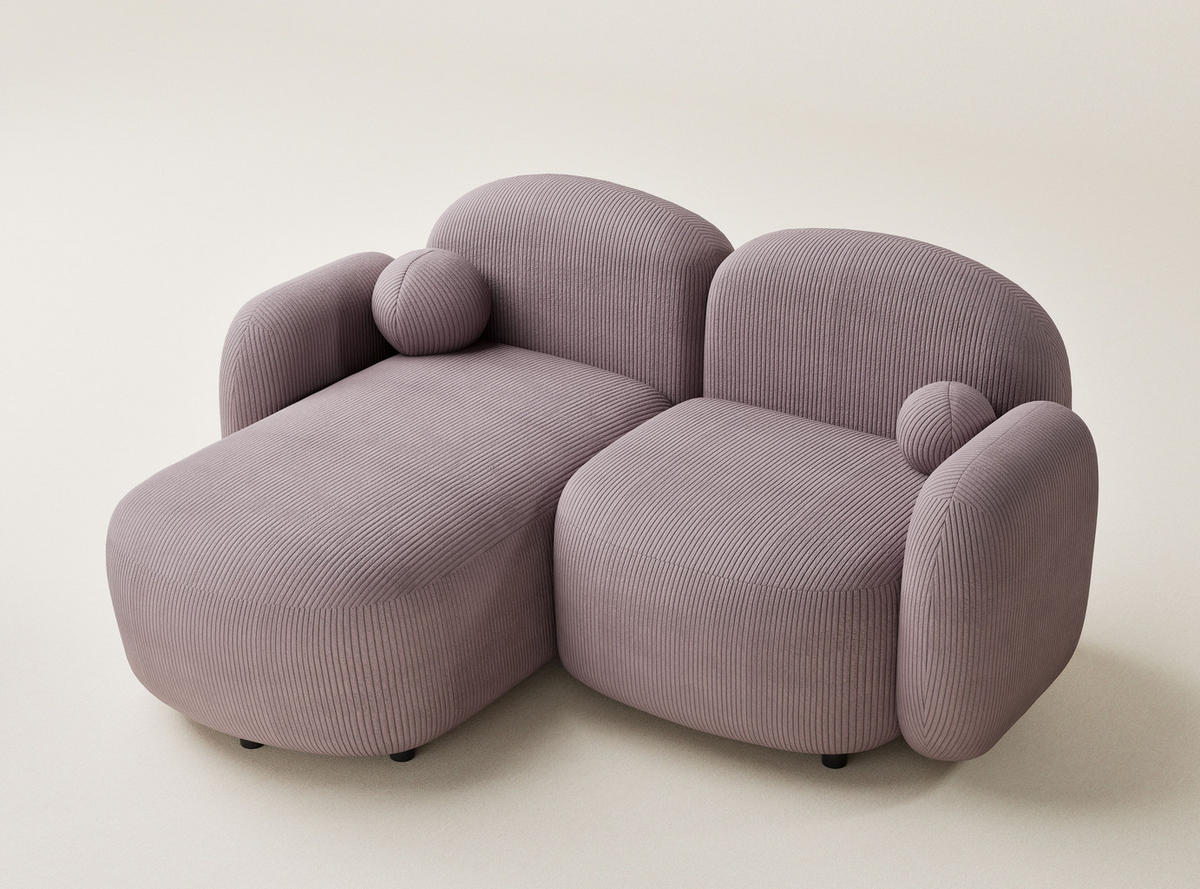 ECKSOFA Bahama Lila Samtstoff - Links Seite - Flieder/Schwarz, Holz/Holzwerkstoff (146/190cm) - Maison de Reve
