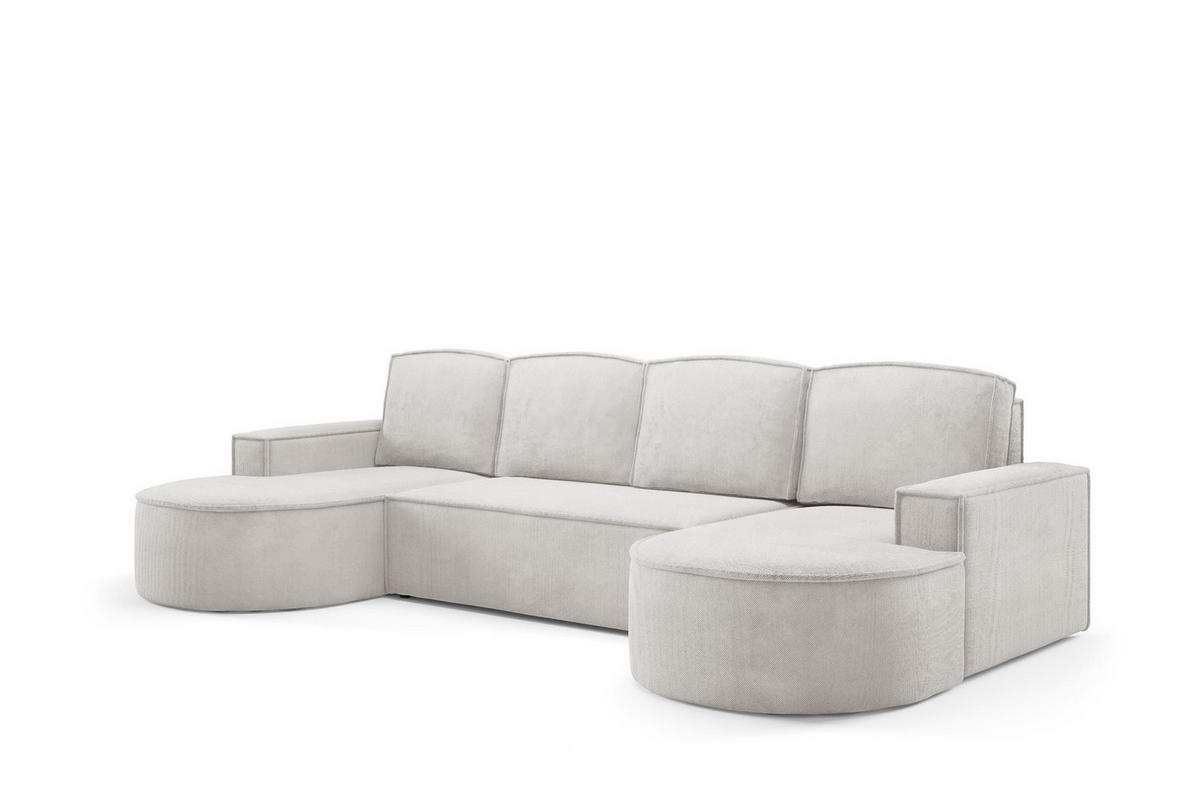 WOHNLANDSHAFT Flow U Weiß, mit Schlaffunktion in Curio Stoff - Weiß, Holzwerkstoff/Textil (316/88/157cm) - Bettso