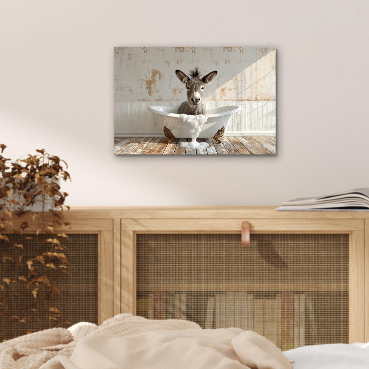 KOVOVÝ OBRAZ Osol - Zvieratá - Vaňa - Pena 30x20 cm - biela, kov (30/20cm) - MuchoWow
