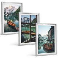 BILDER SET 3er Set - 40x60 cm Silberner Rahmen - Bootshaus am Bergsee - Silberfarben, Kunststoff (40/60cm) - TULUP