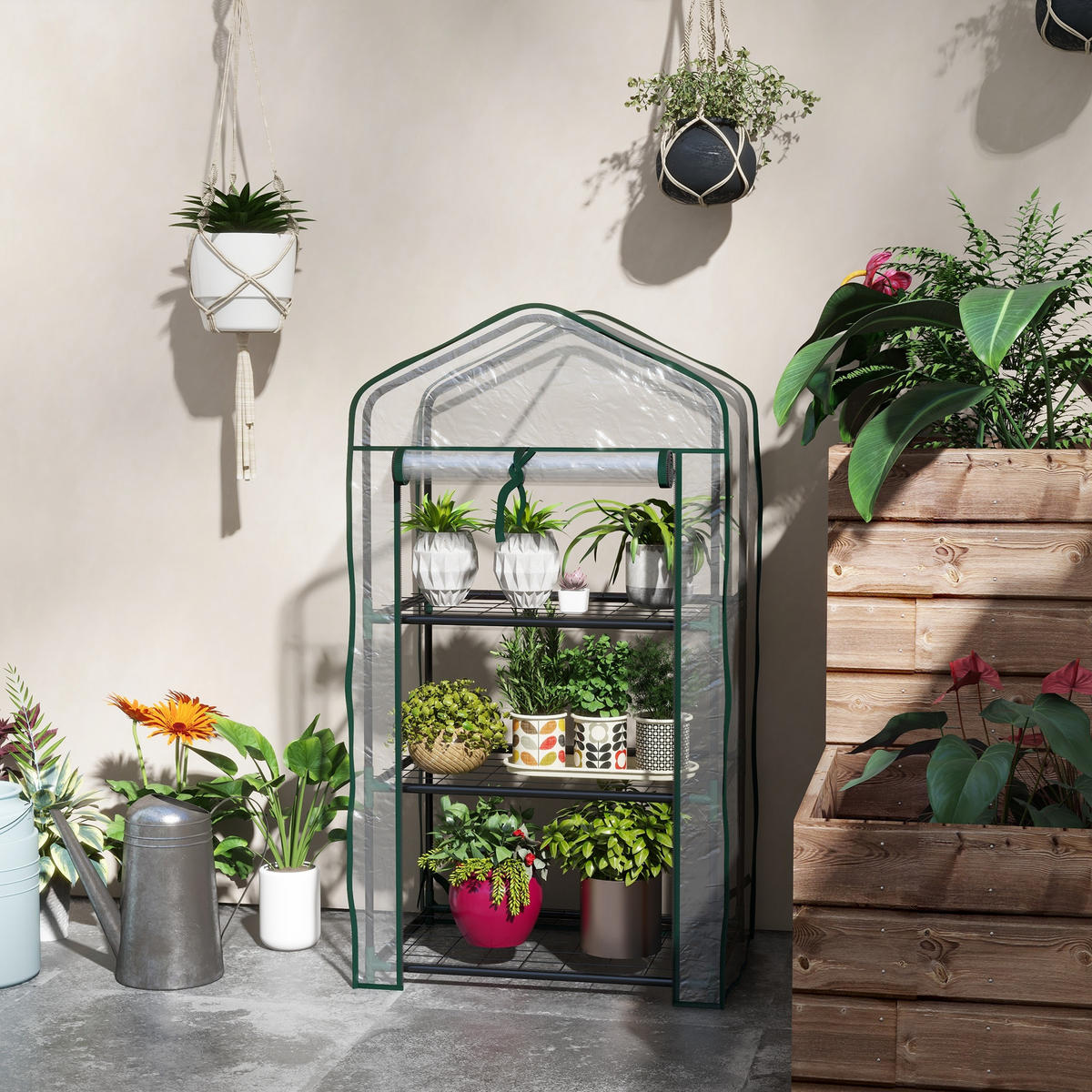 GEWÄCHSHAUS DE-11961 mit 3 Etagen & Reißverschlusstür Transparent & Grün - Transparent, Kunststoff (39/127/59cm) - ComfortXL