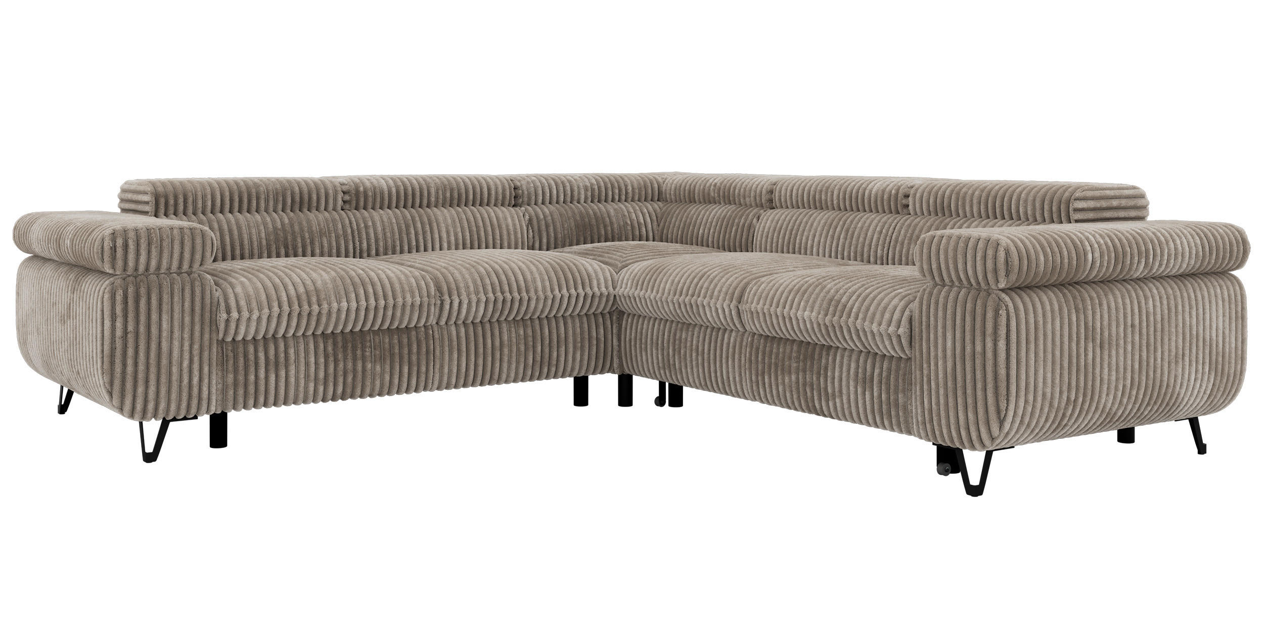 ECKSOFA QUADRO L - Hellbraun Cord - Links Seite - Hellbraun/Schwarz, Textil/Metall (269/269cm) - MKS