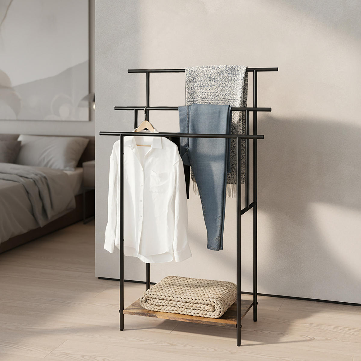 HANDTUCHSTÄNDER - Multicolor, Holzwerkstoff/Textil (68/100/30cm) - Relaxdays