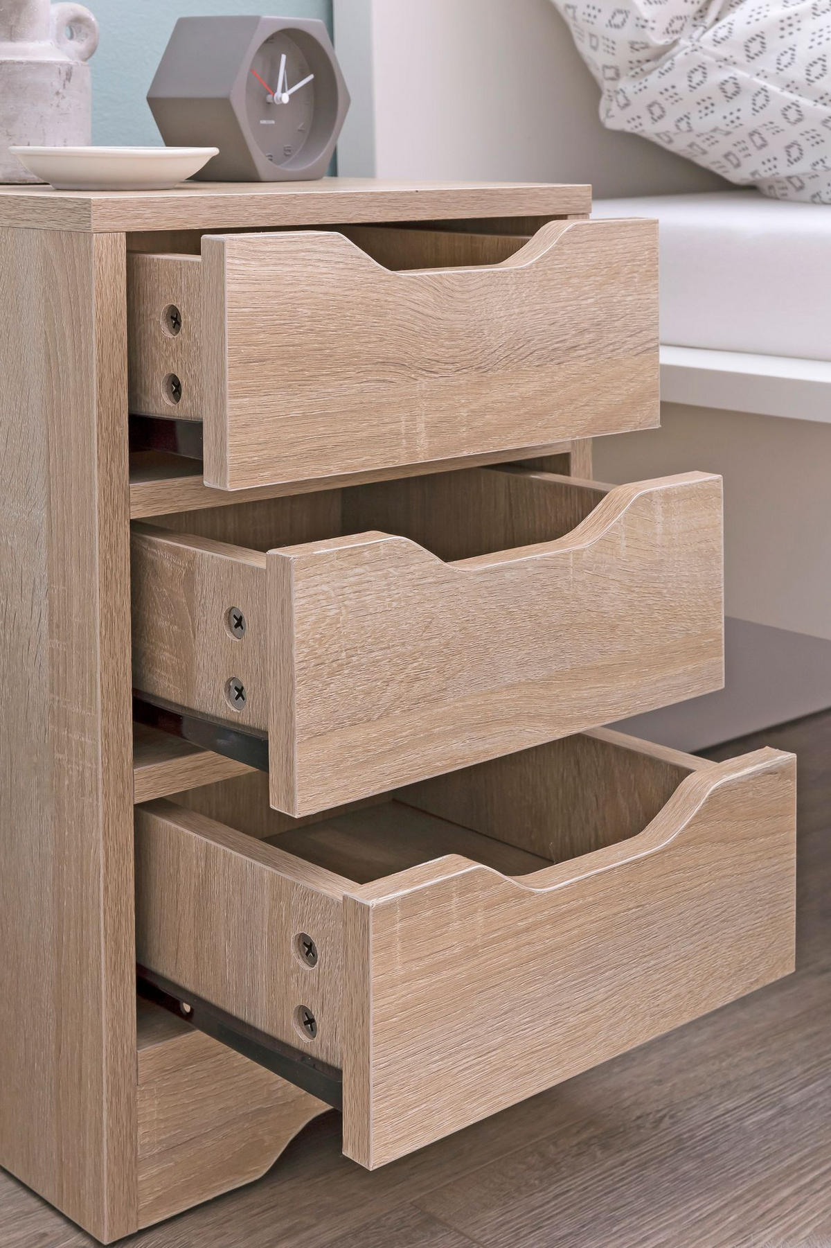 NACHTTISCH 3 Schubladen Modern Kratzfest Wasserabweisend, Beige 31x31x49 cm - Beige/Braun, Holz (31/49/31cm) - KADIMA DESIGN