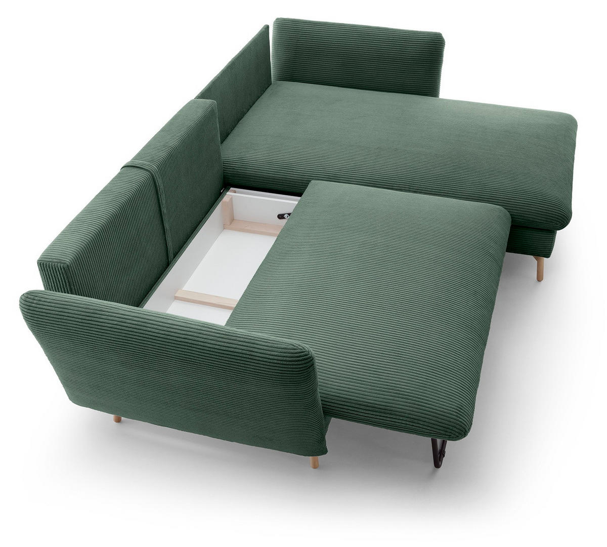 ECKSOFA Savona L-Form 260 cm, Cordstoff, Rechts, Grün - Grün, Holz (167/258cm) - Emporius