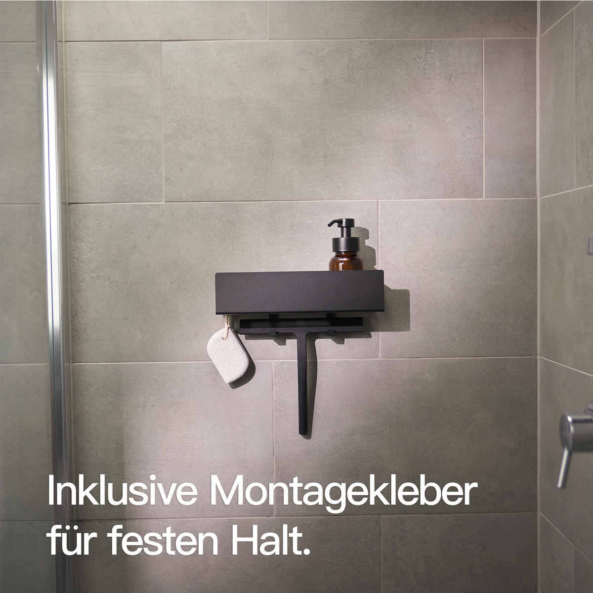DUSCHABLAGE OHNE BOHREN Matt Schwarz 30 cm - Schwarz, Metall (30/8/9cm) - Designfabrik Hamburg