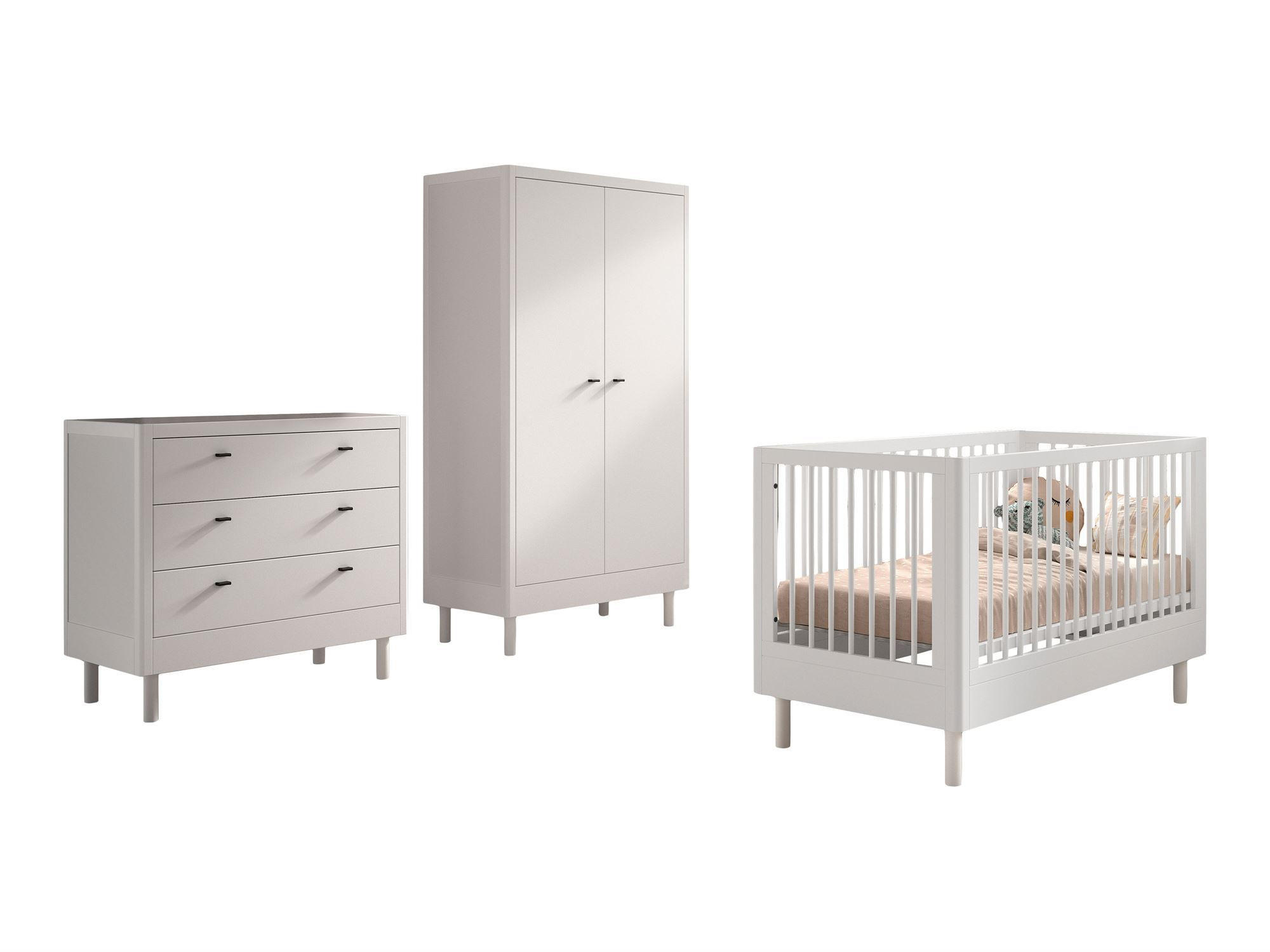 BABYBETT SET 70x140 Keeley Buche Weiß Holz Schrank Komfort Stabil - Weiß, Holz (55/190/100cm) - 58aufmkessel