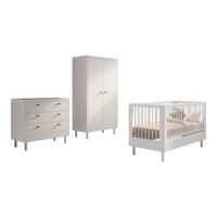 BABYBETT SET 70x140 Keeley Buche Weiß Holz Schrank Komfort Stabil - Weiß, Holz (55/190/100cm) - 58aufmkessel