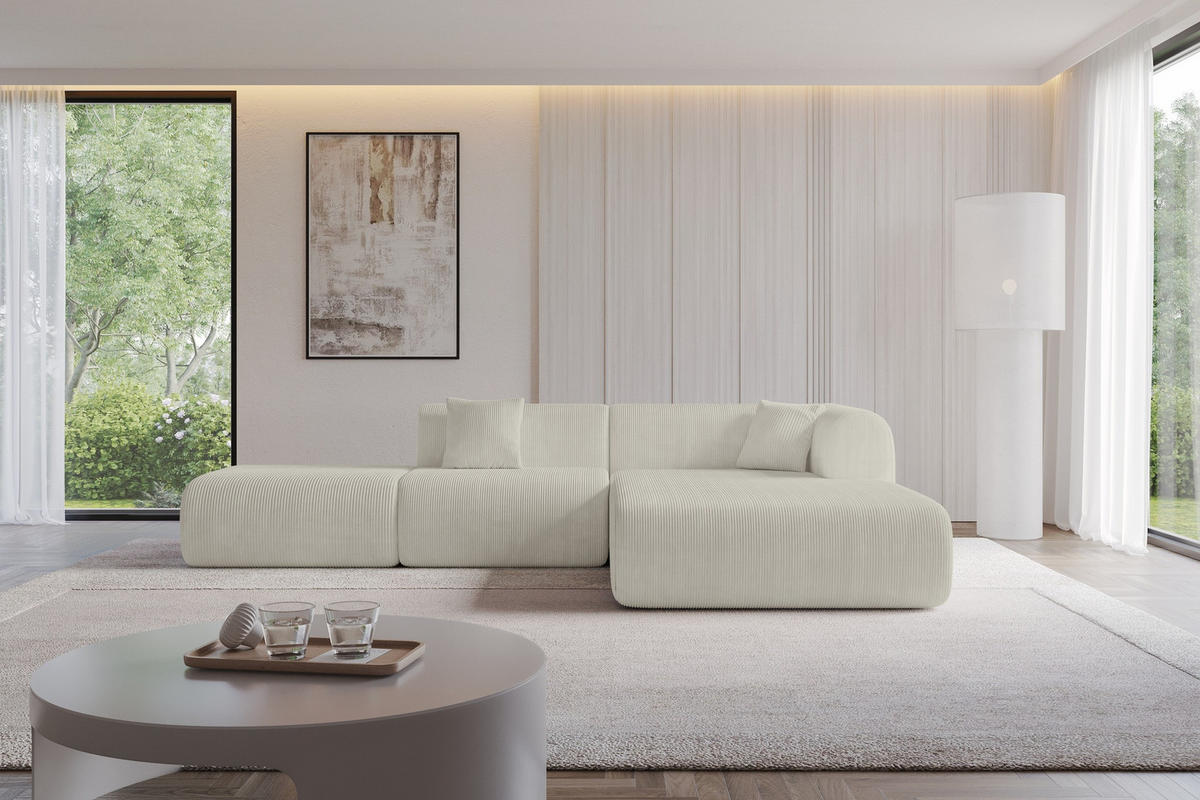 ECKSOFA Ottomane Rechts OVLY-L 289x176x71 Creme Cord - Creme/Schwarz, Holzwerkstoff/Kunststoff (289/176cm) - ALTDECOR