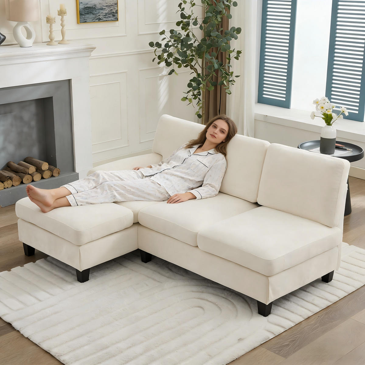 ECKSOFA L-Form, Stoff mit bequemer Polsterung, 194/118/81 cm, Beige - Beige, Textil (118/194cm) - Redom