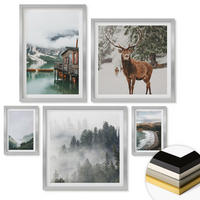 WANDBILDER 5er Set - 50x50 cm & 20x30 cm & 40x60 cm Silberner Rahmen - Bergstrände Wolken Wasser - Silberfarben, Kunststoff (40/60cm) - ArtPrintCave