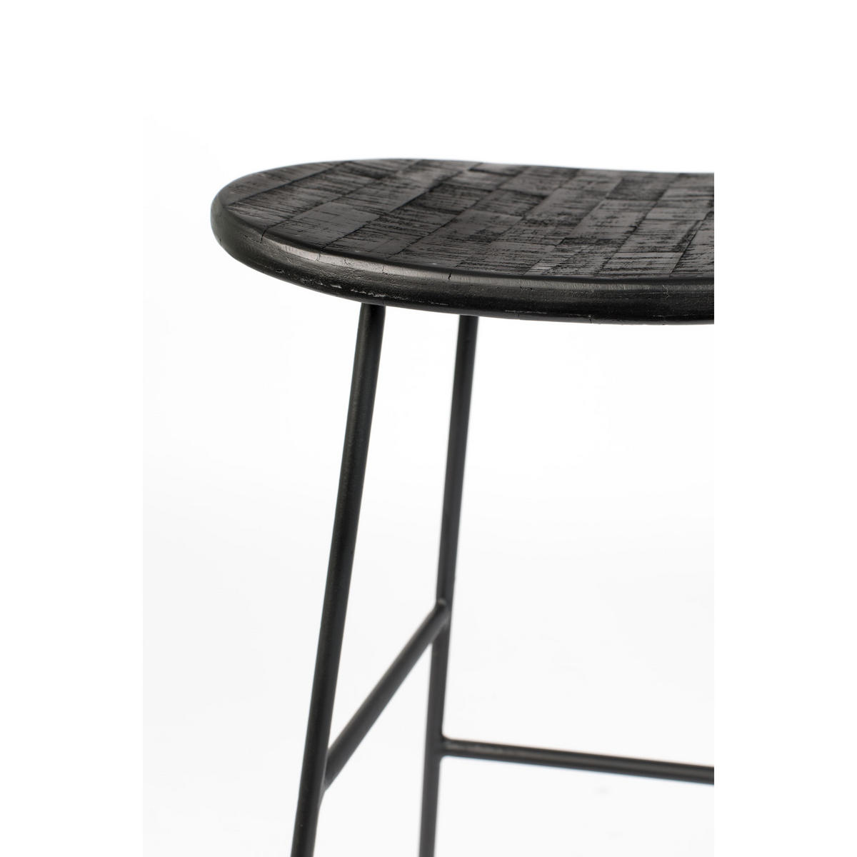 BARHOCKER aus recyceltem Teakholz und Metall, H62 cm - Tangle - color_black - Schwarz, Holz (40/65/30cm) - Drawer