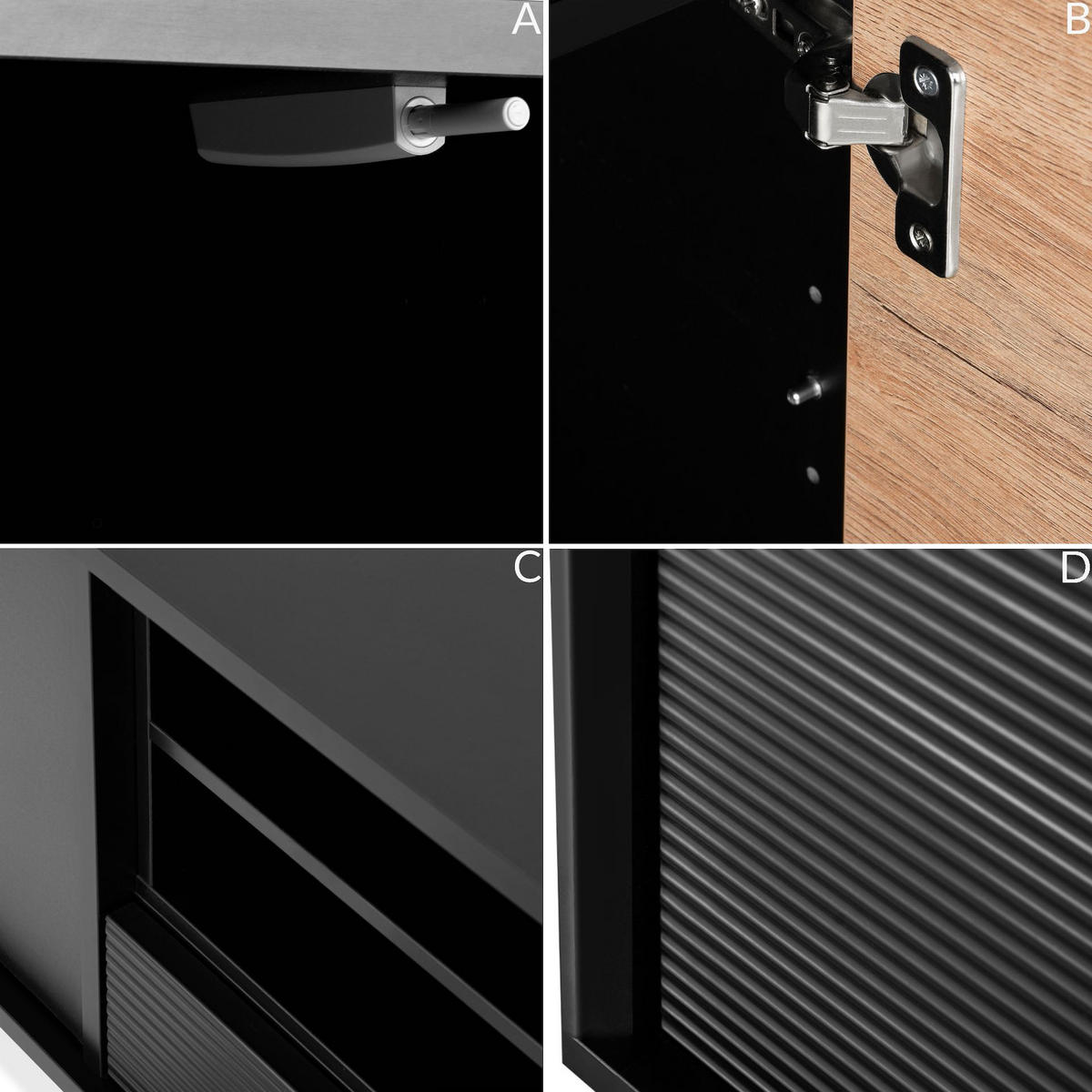 TV-SCHRANK LOFTY Loft-Stil, schwarz - Eichefarben/Schwarz, Holzwerkstoff (152/59/41cm) - KONSIMO®