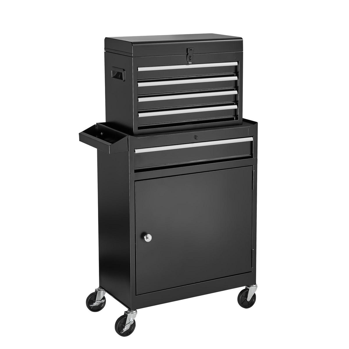 WERKZEUGKOFFER 2-in-1-Werkstattwagen 5 Schubladen Rollbarer Werkzeugschrank Abschließbar - Schwarz, Metall (10/10/10cm) - Raelunyi