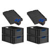 EUROBOX 4x NextGen Color mit Auflagedeckel 22x40x60 cm 44 Liter Schwarz Griffe blau offen - Blau/Schwarz, Kunststoff (40/22/60cm) - PROREGAL