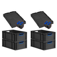 EUROBOX 4x NextGen Color mit Auflagedeckel 22x40x60 cm 44 Liter Schwarz Griffe blau offen - Blau/Schwarz, Kunststoff (40/22/60cm) - PROREGAL