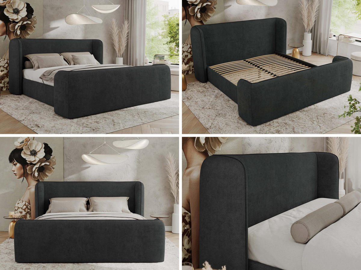 POLSTERBETT EMORA CLASSIC DUO 160/200 - Dunkelgrau Strukture - Pocket-Matratze - Dunkelgrau, Textil (160/200cm) - MKS