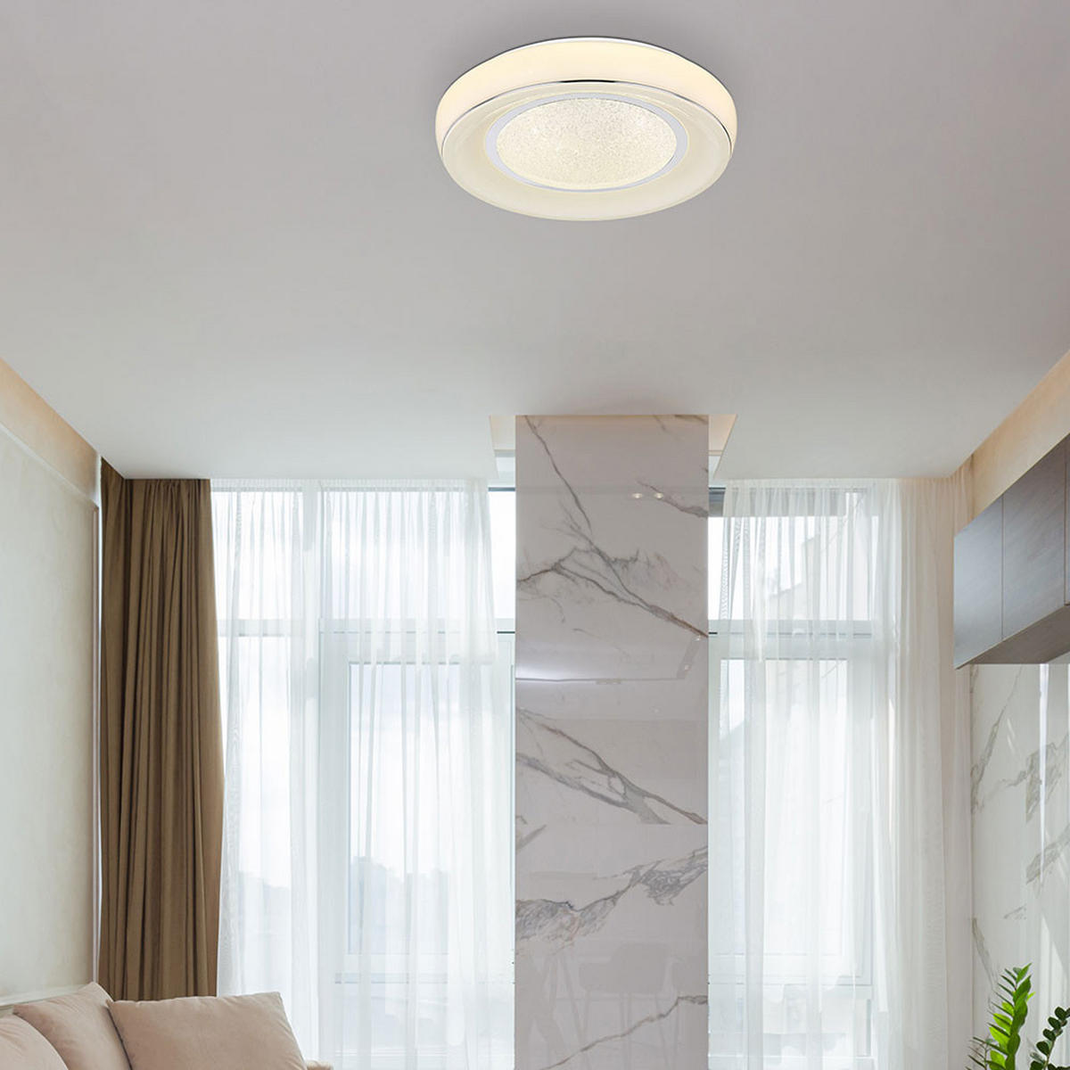 LED DECKENLEUCHTE Kristalle Weiß Chrom - Weiß, Metall (49/49/9cm) - Globo Lighting