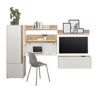 WOHNWAND Sekretär weiß, Wotan Eiche, Wohnkombination 5-teilig 250 cm - Silberfarben/Eiche Wotan, Holzwerkstoff/Kunststoff (250/157/40cm) - Furn.Design