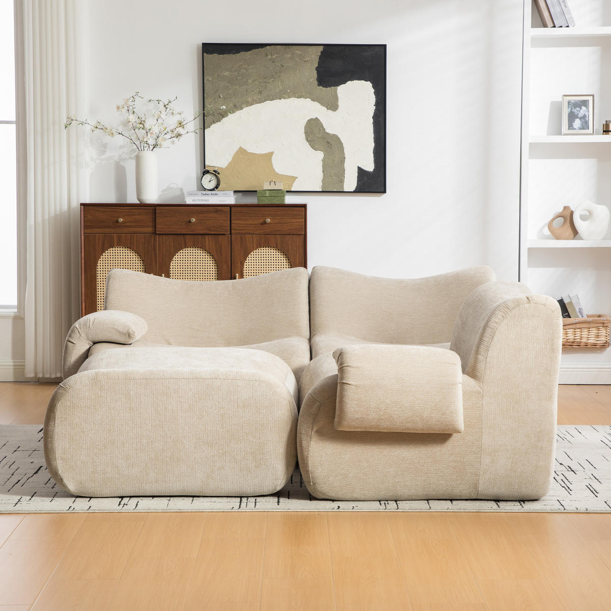 ECKSOFA DE-35166 mit Chenille-Bezug Hellkhaki - Sandfarben, Textil (181/284.5cm) - ComfortXL