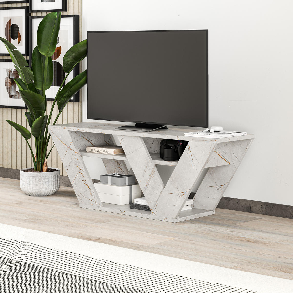 LOWBOARD Pipralla Gold-Marmor-Effekt 110/30/40 cm - Goldfarben, Holzwerkstoff (110/40/30cm) - Decortie