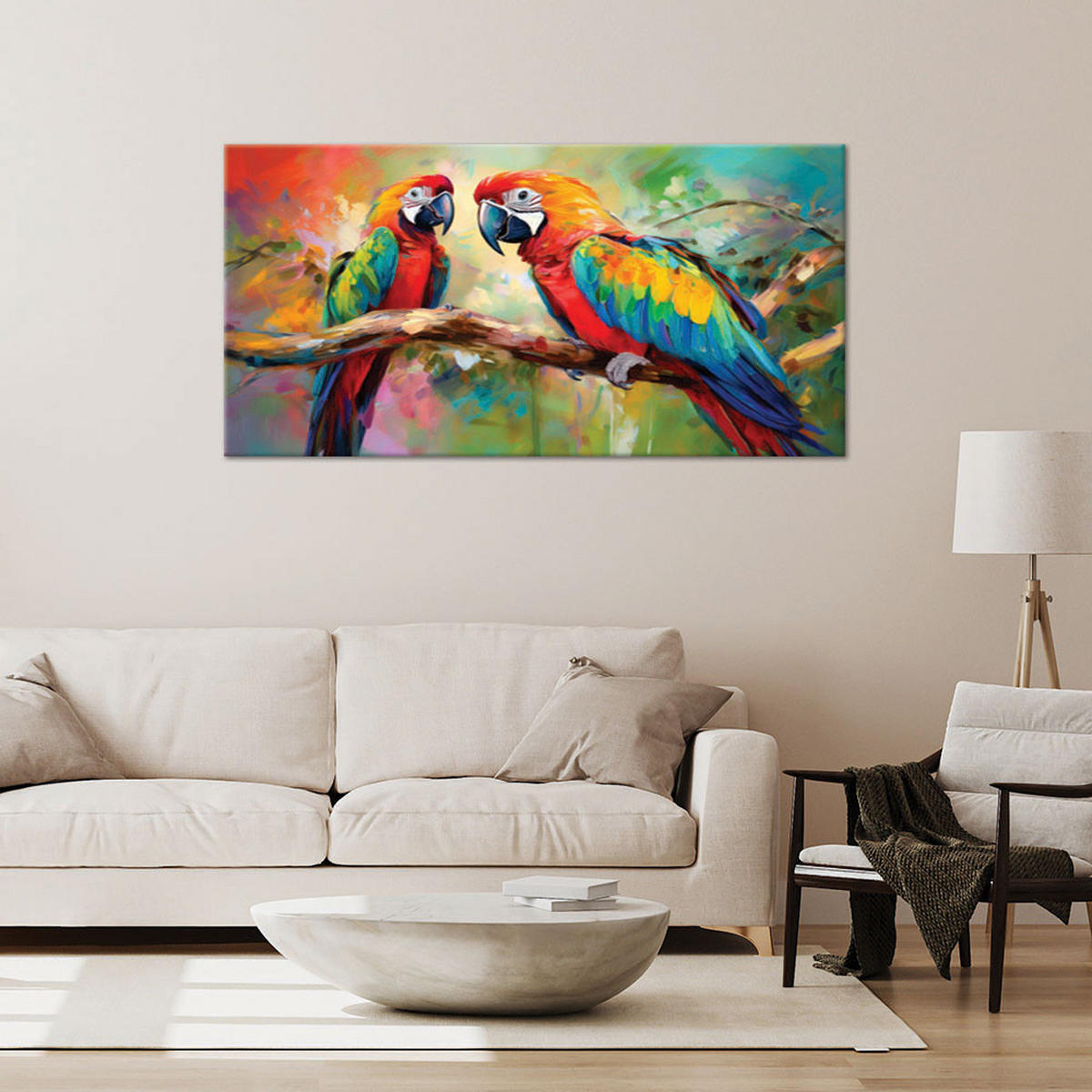 WANDBILD papageien vögel tiere bunt - Multicolor, Textil (80/40cm) - Feeby