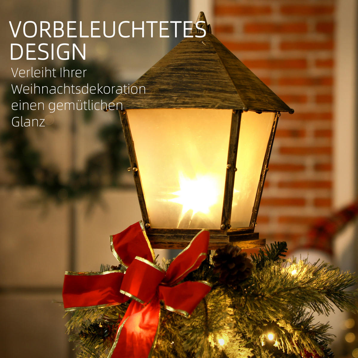150 cm Weihnachtslaterne Weihnachtsbeleuchtung mit 50 LED-Lichterkette Metall - Grün, Kunststoff (35/150/35cm) - Outsunny
