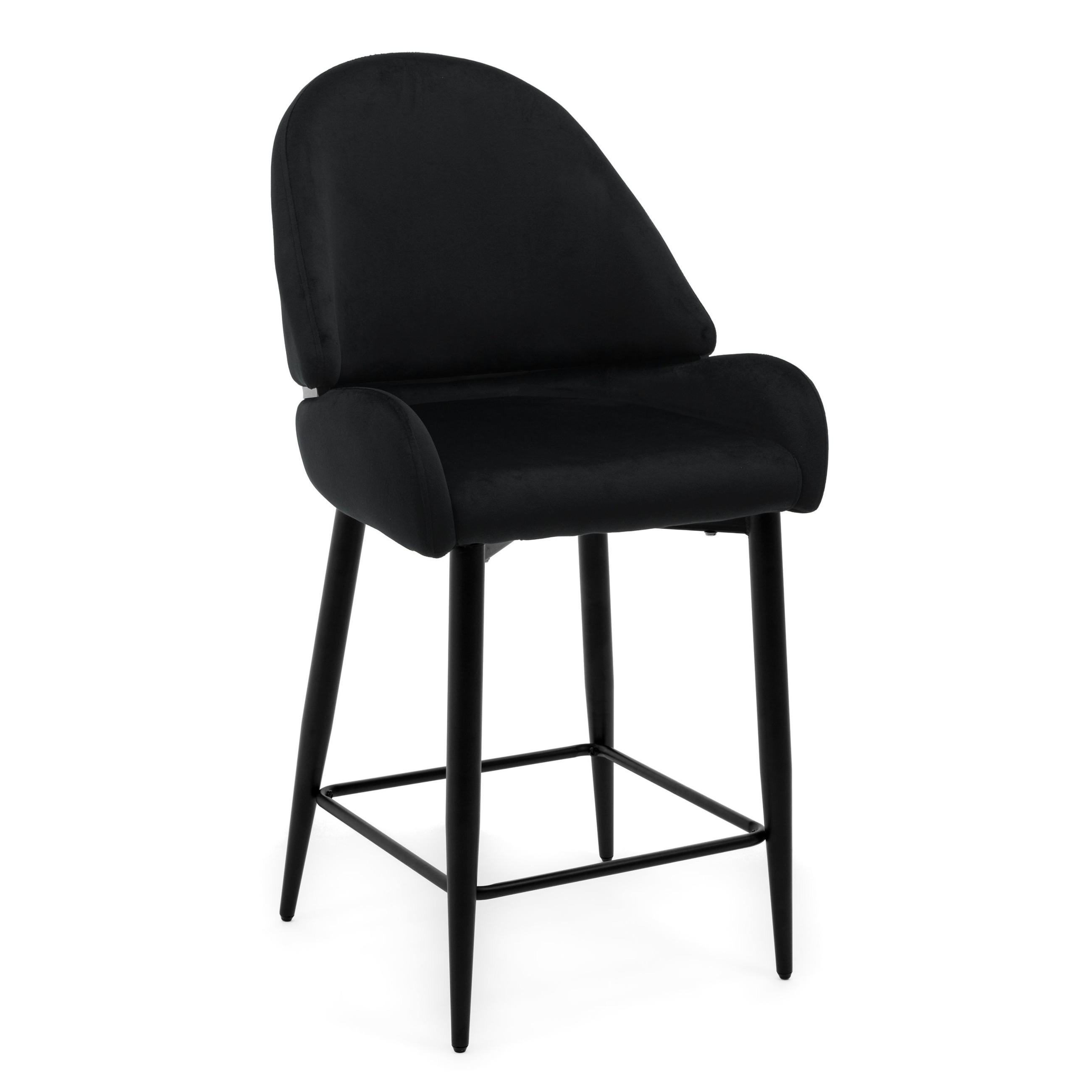BARHOCKER BERGAMO gepolsterter mit Steppung - schwarz - Samt Velour - Schwarz, Textil/Metall (56/106/61cm) - NEW HOME