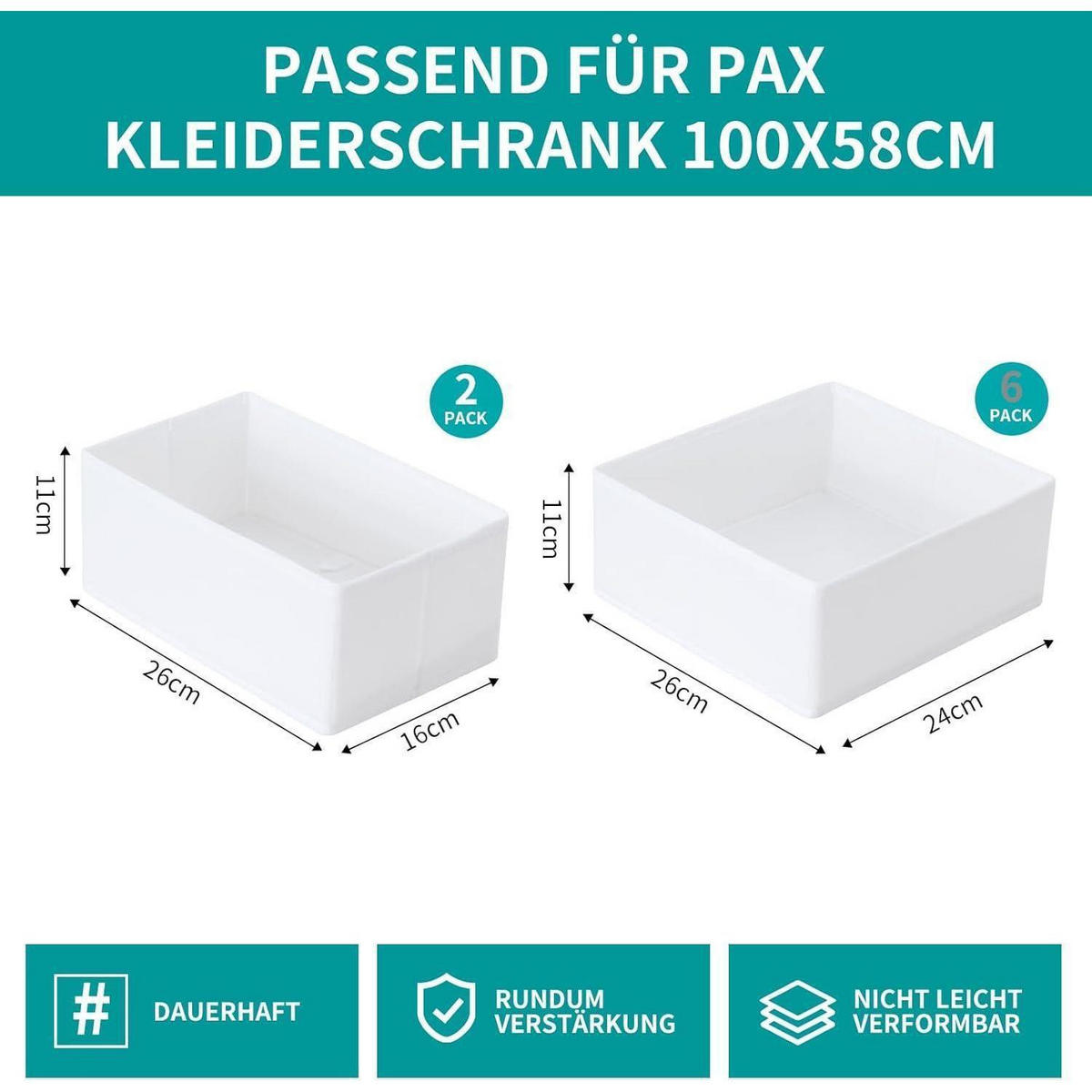 SCHUBLADEN Organizer 8er Set für PAX Kleiderschrank 100x58 cm Weiß - Multicolor, Textil (24/11/26cm)