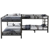 ETAGENBETT 90/200 cm & 140/200 cm aus Metall in Schwarz mit Leiter - Schwarz, Metall (90/200cm) - BEAOK