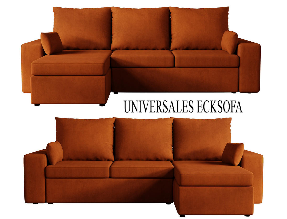 ECKSOFA Paco mit Bettkasten und Schlaffunktion, L-Form/XL-Form, Velourstoff, Universal - Rostfarben, Holzwerkstoff (246/145cm) - 4ALL HOME