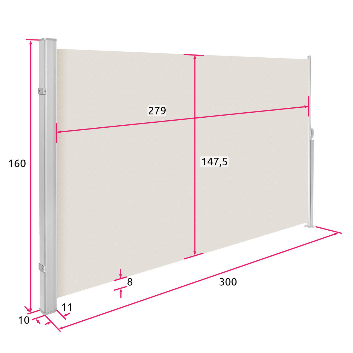 SEITENMARKISE ,160 x 300 cm,beige - Beige, Textil (160/10cm) - tectake