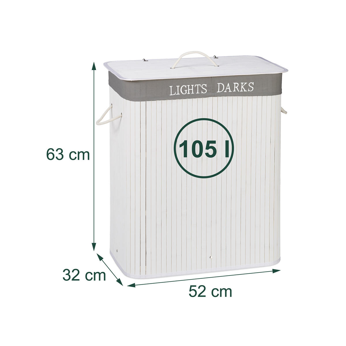 WÄSCHEKORB Bambus - Weiß, Holz/Textil (52/63/32cm) - Relaxdays