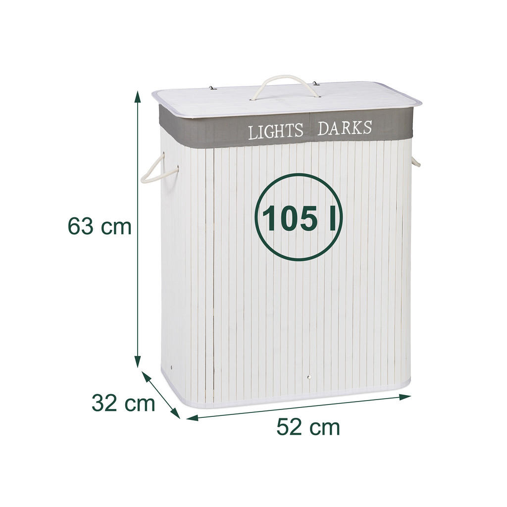Thumbnail - Relaxdays Wäschekorb, Weiß, Holz, Textil, Rechteckig, 52x63x32 cm, Ordnen & Aufbewahren, Wäschekörbe & Tonnen