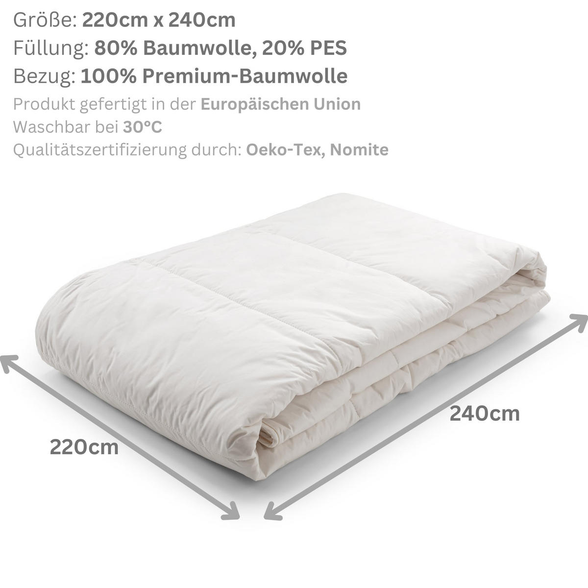 BETTDECKE LUXURY BEDDING, Baumwolle - Weiß, Textil (240/220cm) - WOODEK
