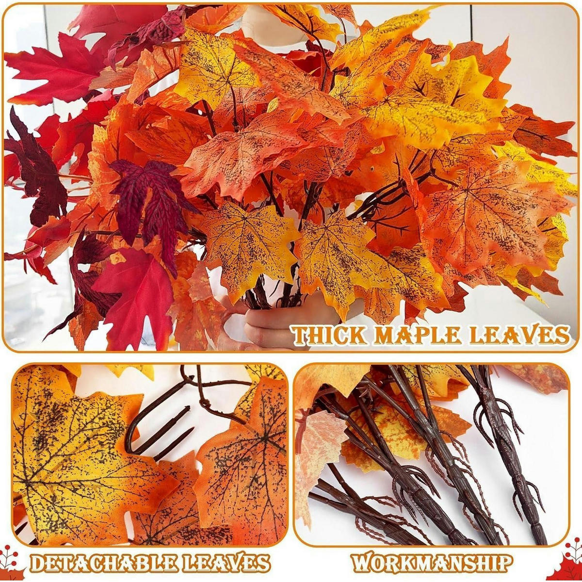 HERBSTSTRAUSS 4-teiliges Set Ahornblätter Orange 38 cm - Multicolor, Kunststoff (38cm)