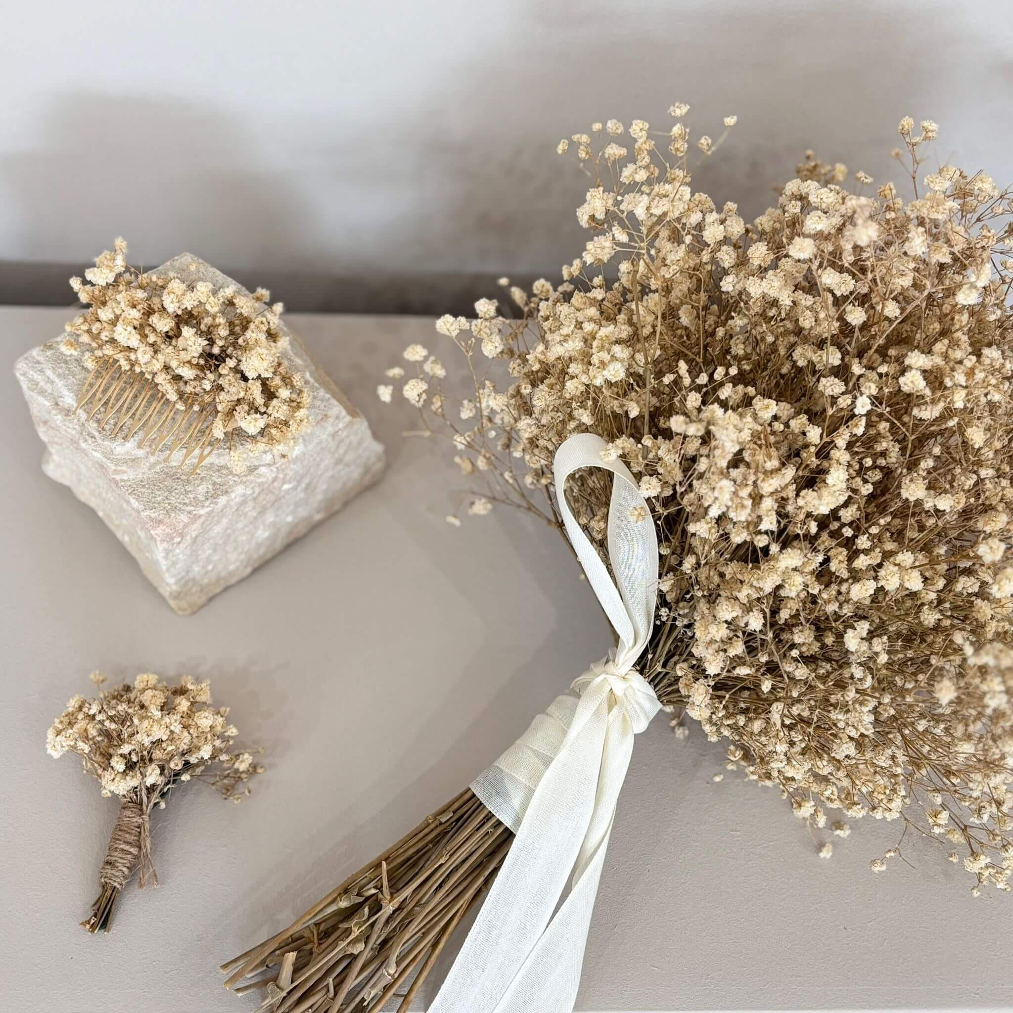 BRAUTSTRAUSS "Pur" Schleierkraut natur - natur / 30 cm - Beige, Naturmaterialien (30cm) - Lykke & You