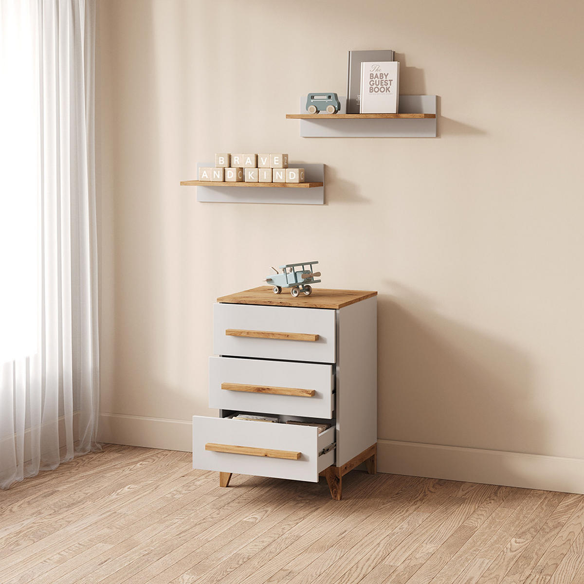 KOMMODE Mailo Weiß/Artisan 60 x 88 cm mit Tür - Weiß/Eiche Artisan, Holzwerkstoff (60/88/53.4cm) - Livinity®
