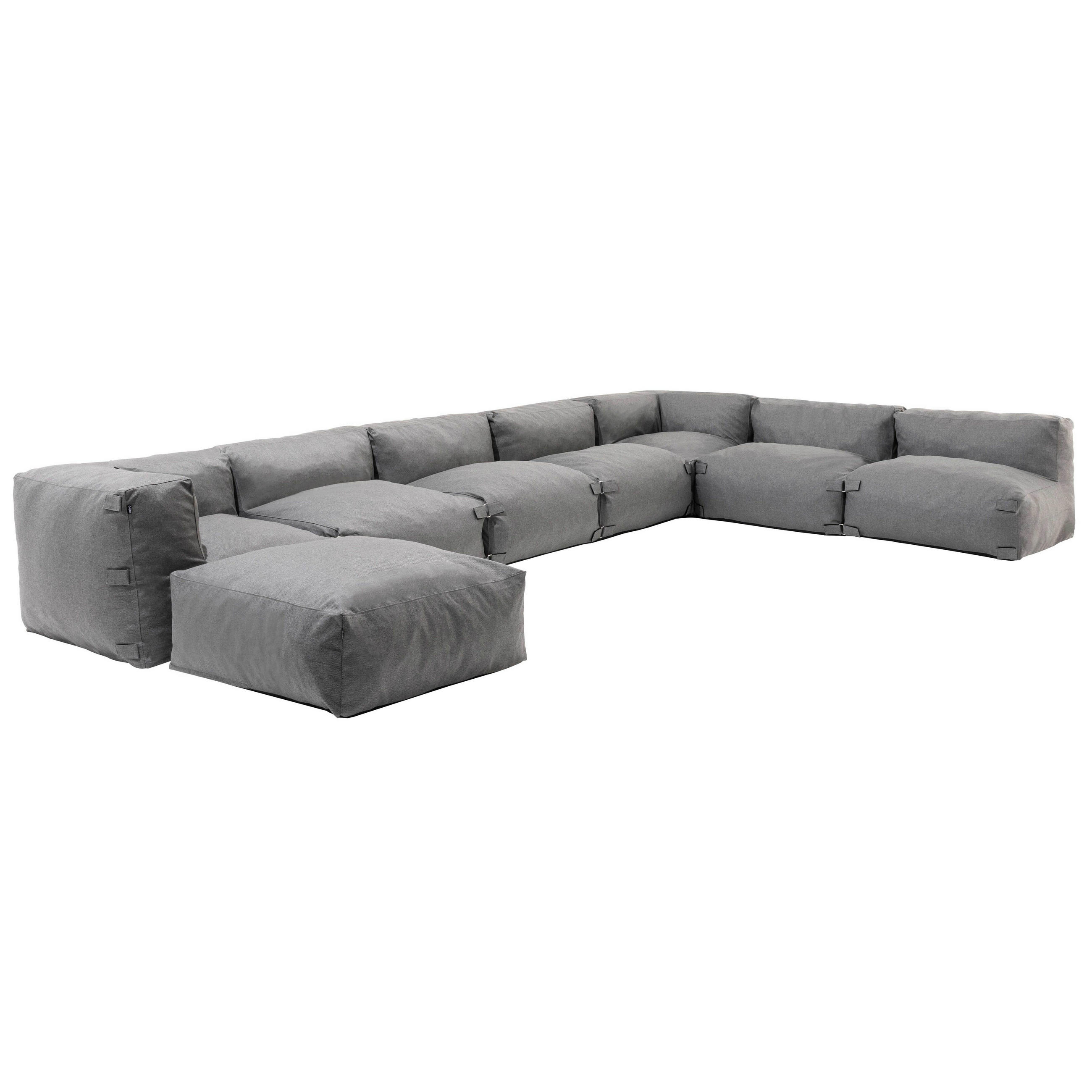 GARTENSOFA mit 8 Sitzplätzen, Grau - Grau, Textil - Oviala