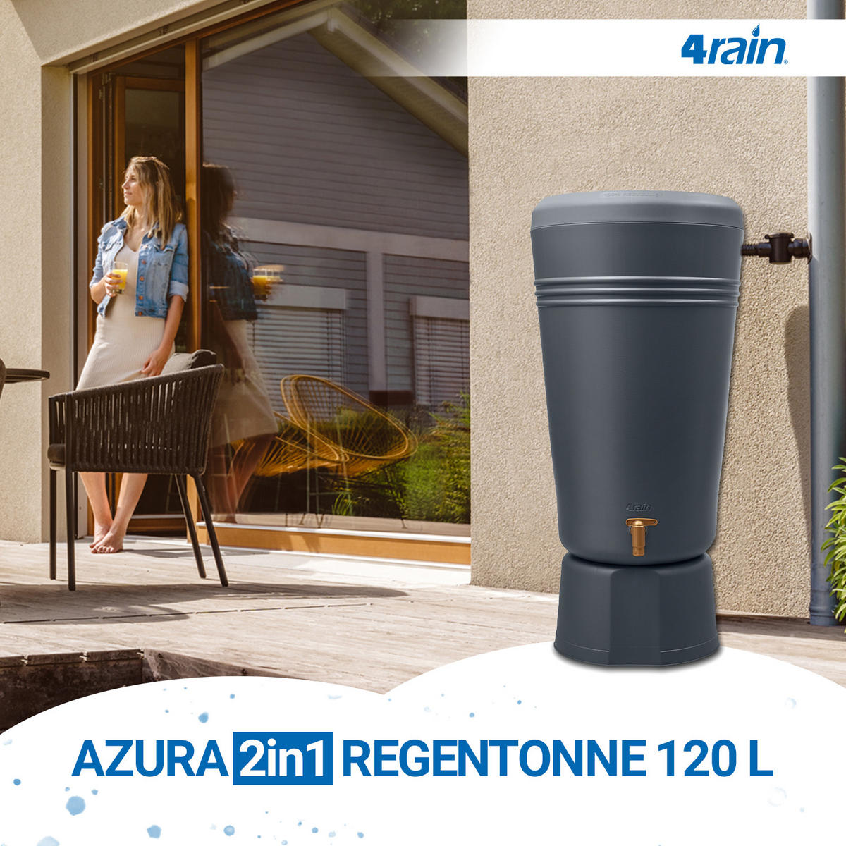 2IN1 Regentonne 120 L, graphite grey inkl. Pflanzschale und Unterstand - Grau, Kunststoff (52.5/110/59cm) - 4rain