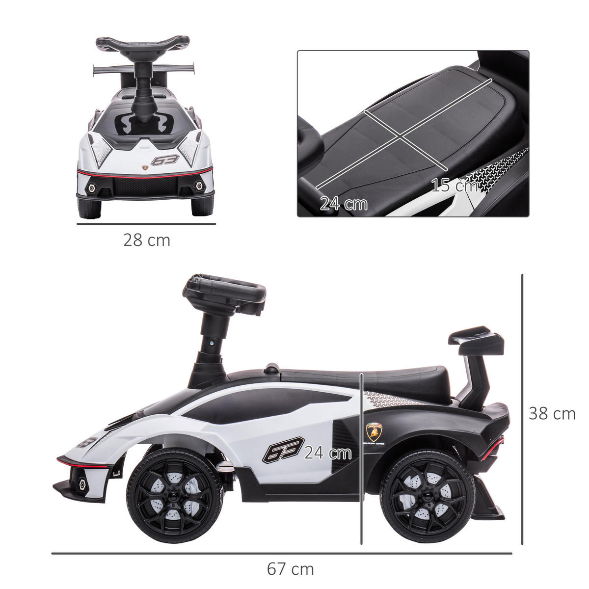 KINDER RUTSCHAUTO, Weiß+Schwarz, Kunststoff+ Metall - Weiß, Metall (67/28/38cm) - AIYAPLAY