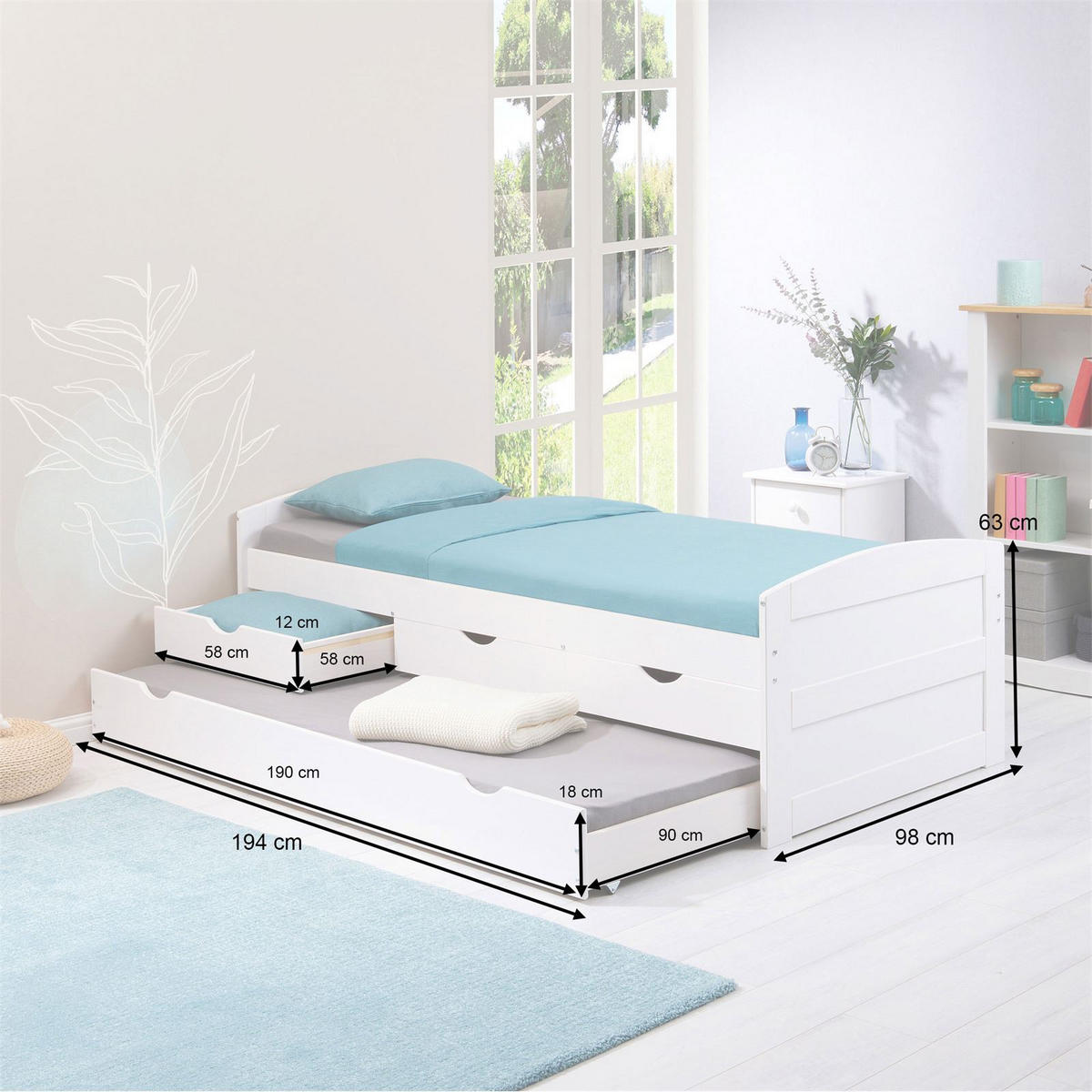 FUNKTIONSBETT JESSY 90x190 cm weiß - Weiß, Holz (98/63/194cm) - IDIMEX