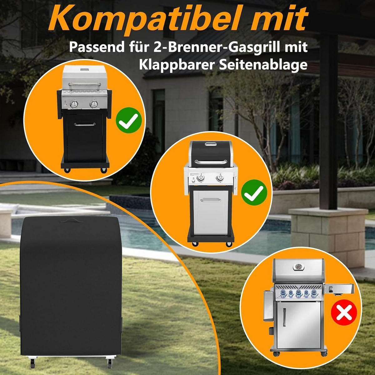 ABDECKHAUBE Gasgrill 420D Nylon 82 x 61 x 110 cm - Schwarz, Kunststoff (82/61/110cm)