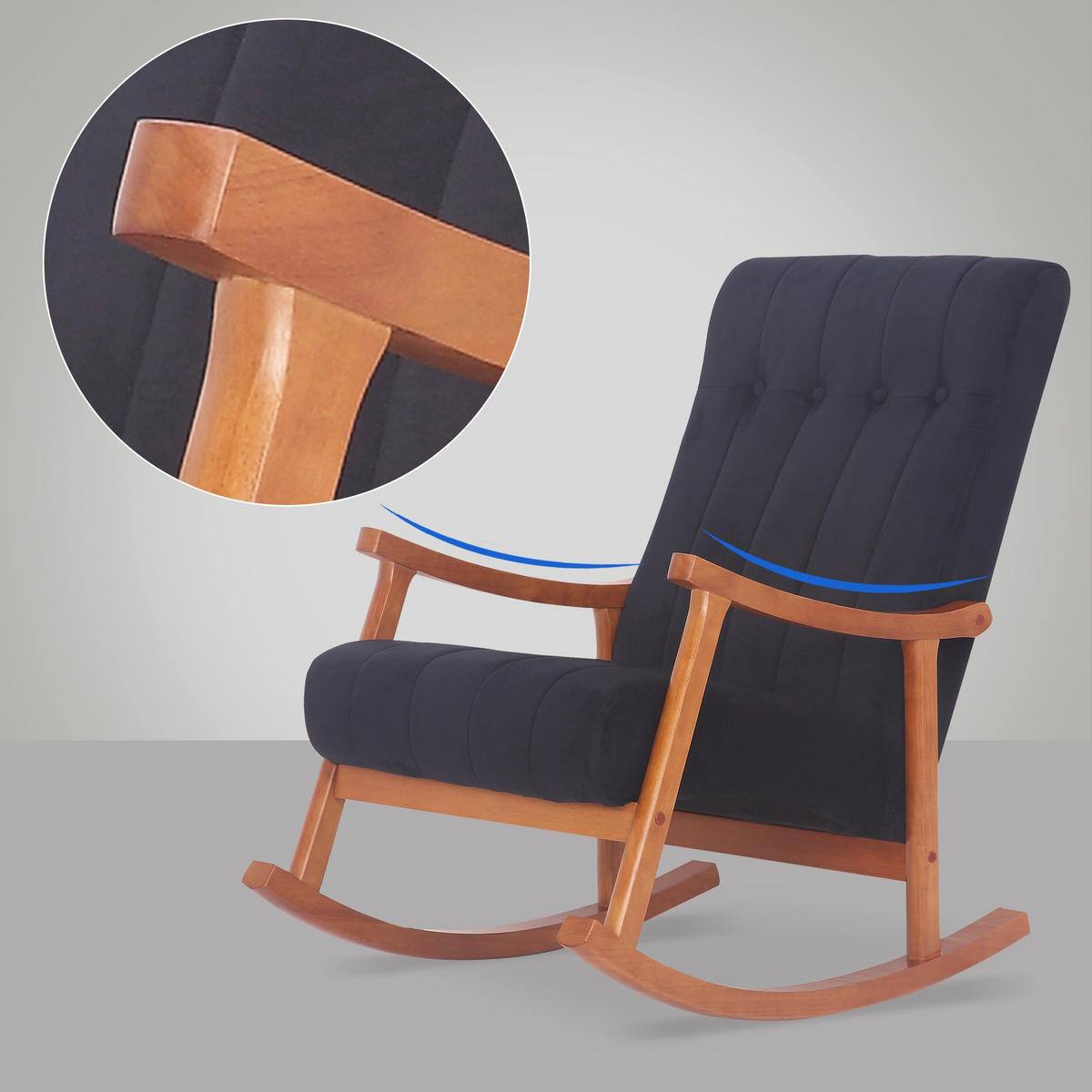 SCHAUKELSTUHL Samt Walnuss/Schwarz - Walnussfarben/Schwarz, Holz/Textil (62/98/92cm) - CLP