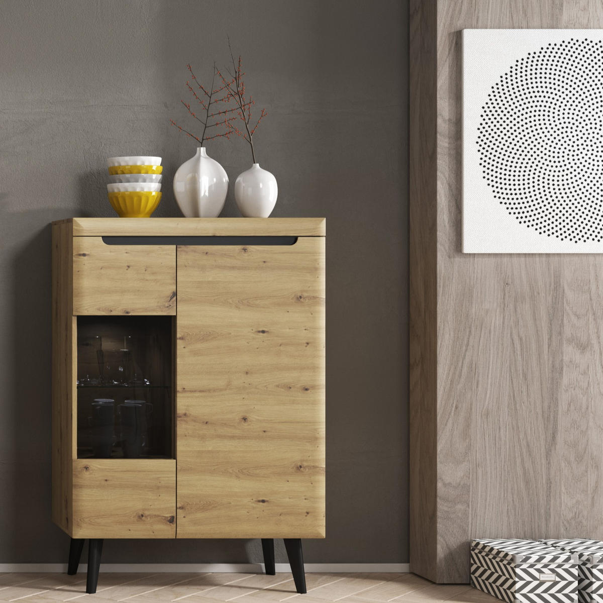 VITRINE in Eiche Artisan - Eiche Artisan, Holzwerkstoff (90/134/40cm) - MASSENO