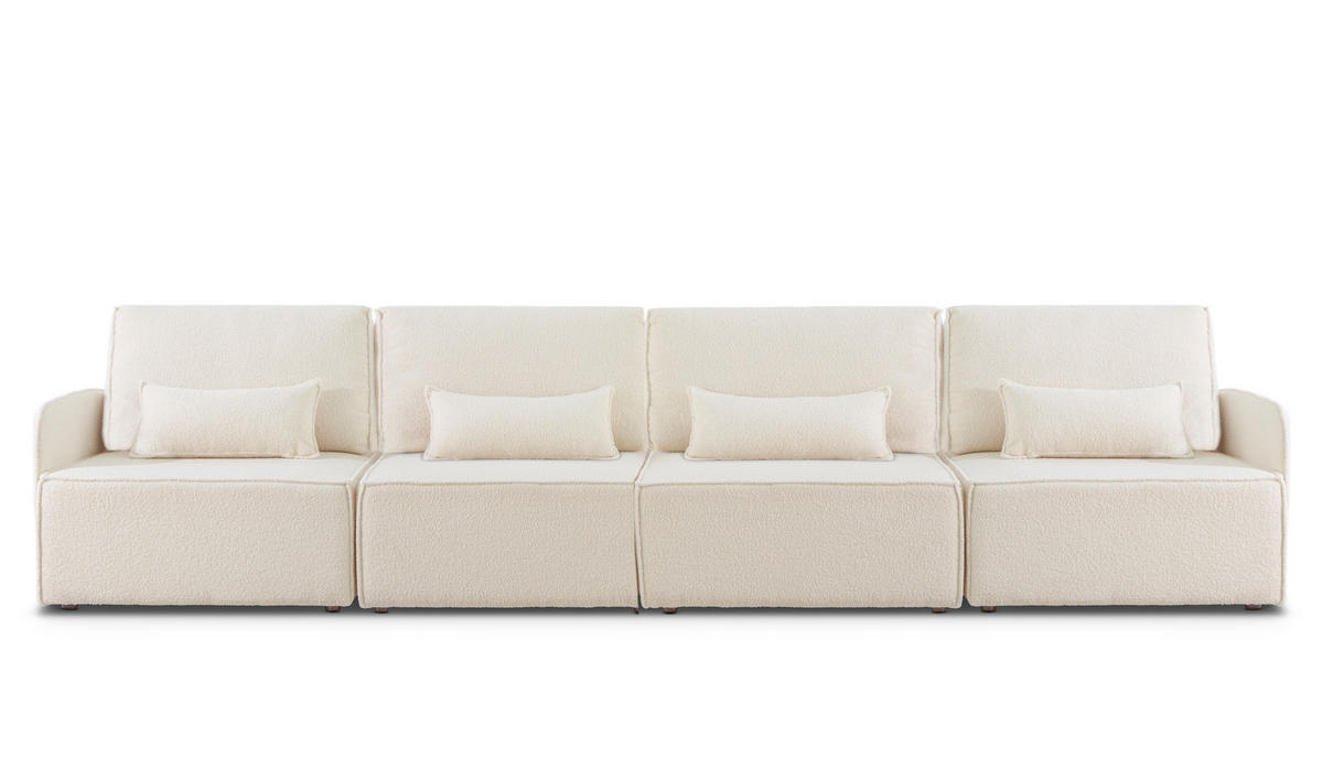4-SITZER-SOFA Chaiselongue bezogen Bouclé und Kiefernholz Schneeweiß LEA - Weiß, Textil (368/87/90cm) - RNT By Really Nice Things