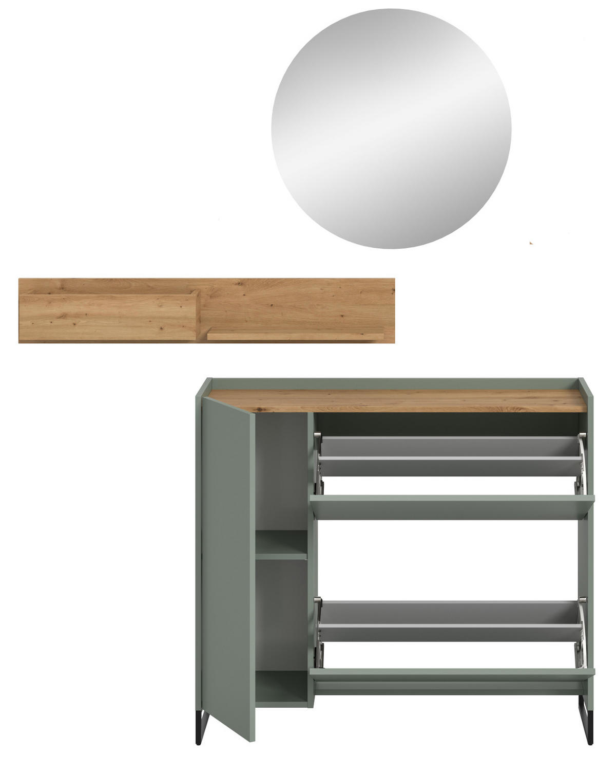 GARDEROBE Set 3-teilig in Salbei und Artisan Eiche 140 x 197 cm, Soft-Close Borga - Salbeigrün/Schwarz, Holzwerkstoff/Metall (140/197/32cm) - Inn.Furn