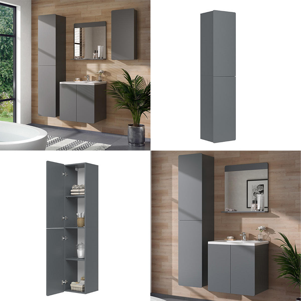 BADSCHRANK Izan Grau 36.6 x 171.6 cm - Grau, Holzwerkstoff (36.6/171.6/33.2cm) - Vicco