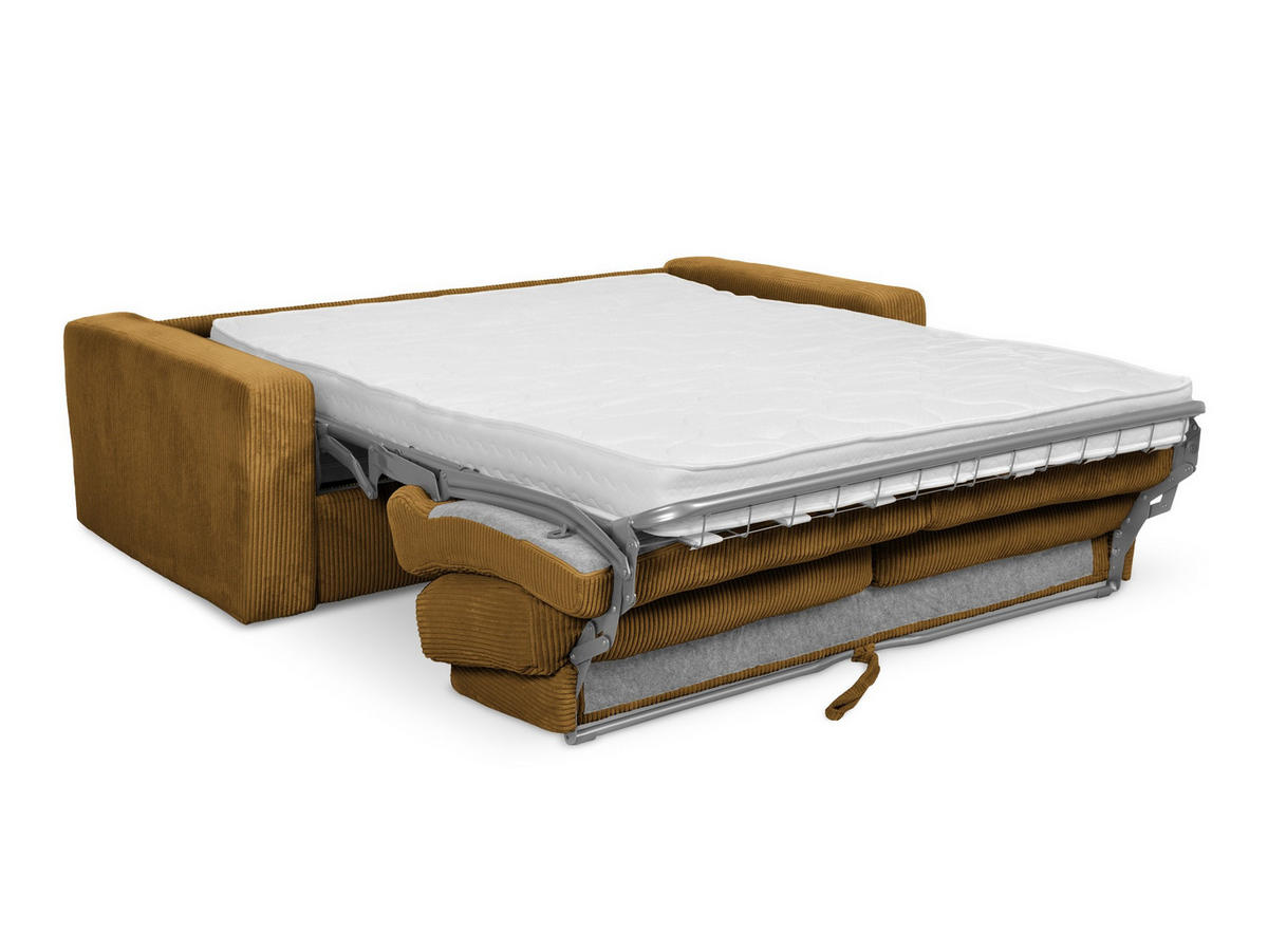 3-SITZER SOFA mit Schlaffunktion Cord Stoff Gelb - Currygelb/Gelb, Kunststoff/Textil (195/80/100cm) - Makamii